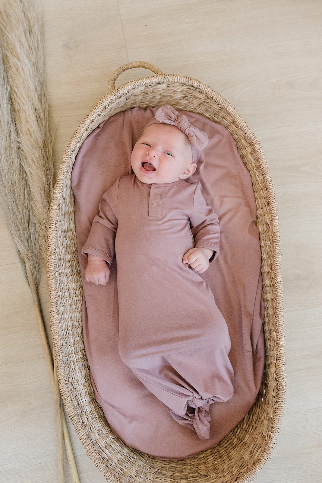 Mebie Baby Dusty Rose Bamboo Rayon Knot Gown 0 To 3 Months Unisex Baby - 