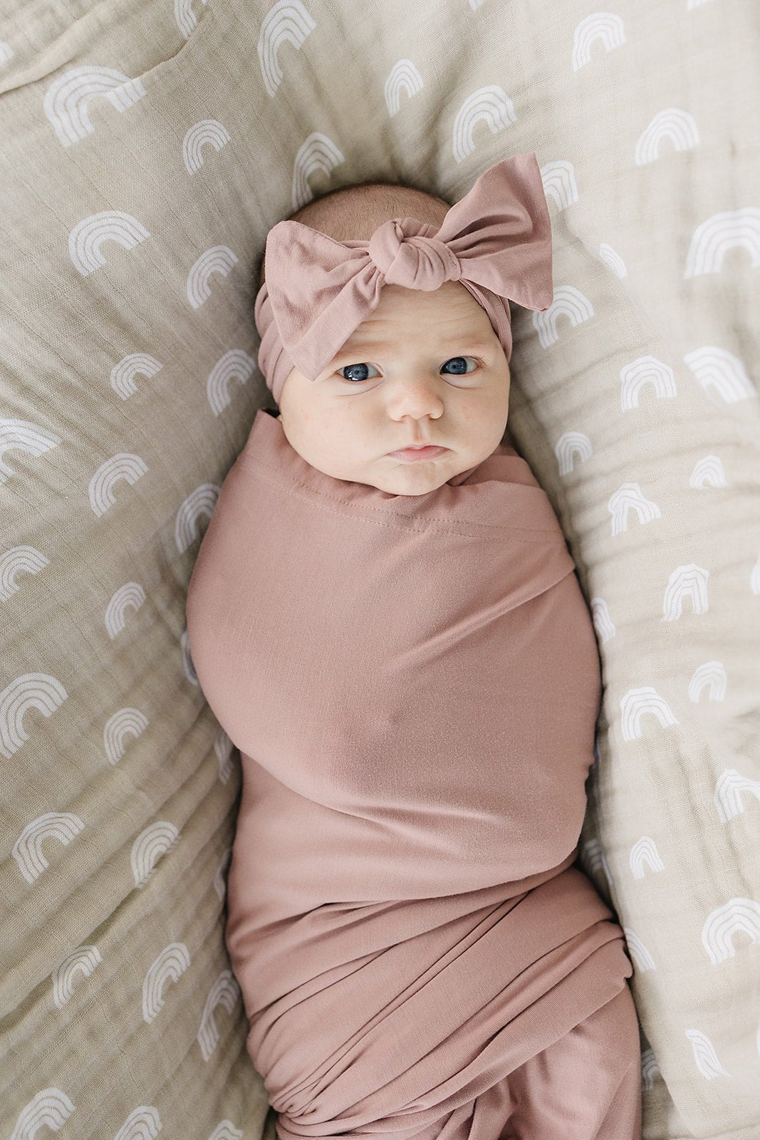 Mebie Baby Dusty Rose Bamboo Swaddle Set With Head Wrap For Newborns Up To 3 Months - 