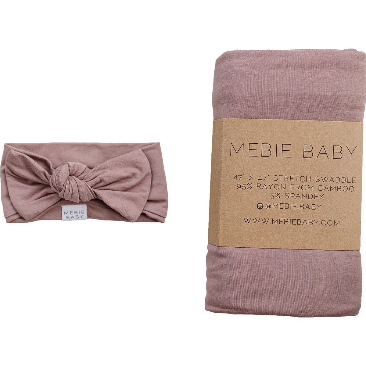 Mebie Baby Dusty Rose Bamboo Swaddle Set With Head Wrap For Newborns Up To 3 Months - 