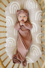 Mebie Baby Dusty Rose Organic Cotton Ribbed Knot Gown - 