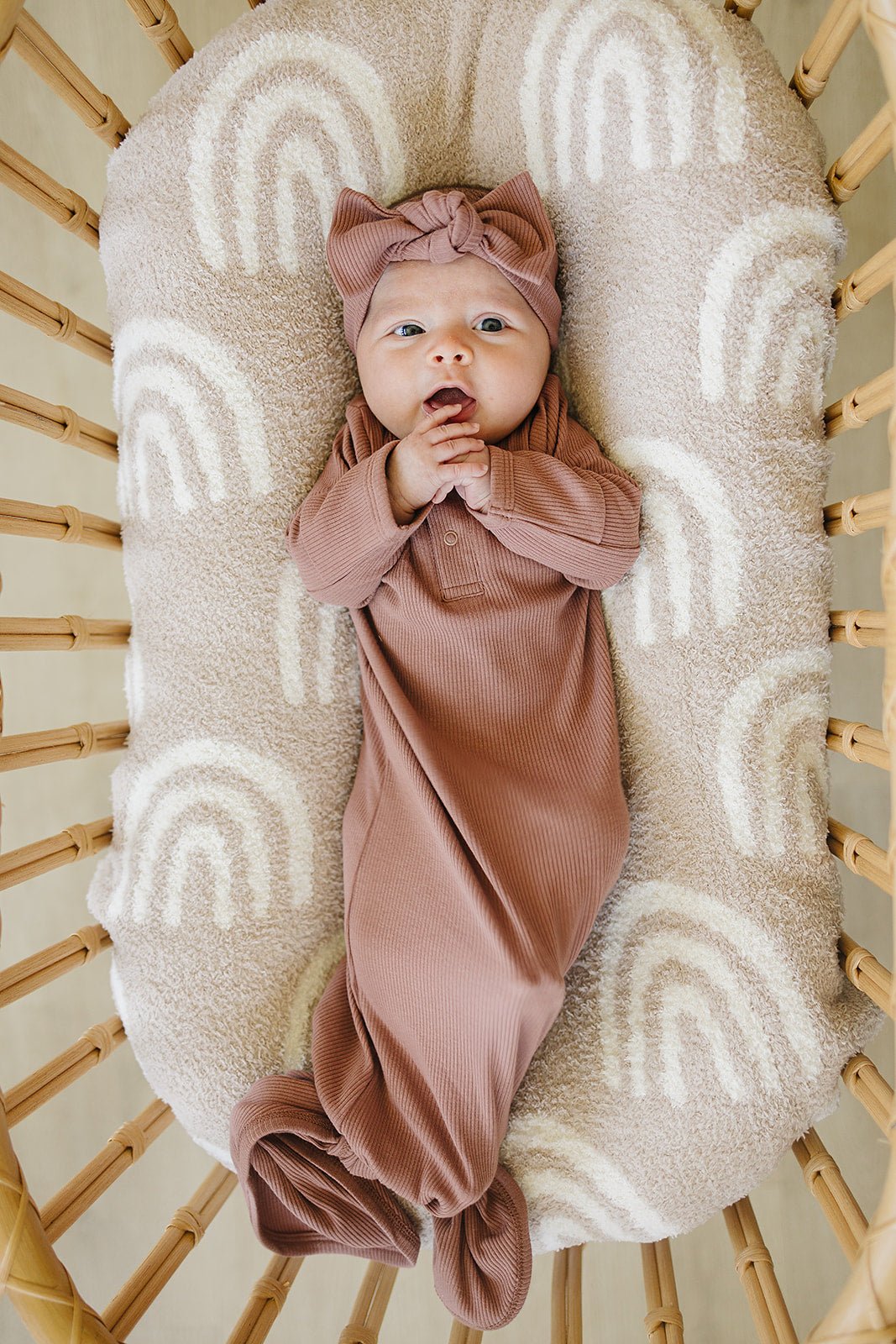 Mebie Baby Dusty Rose Organic Cotton Ribbed Knot Gown - 