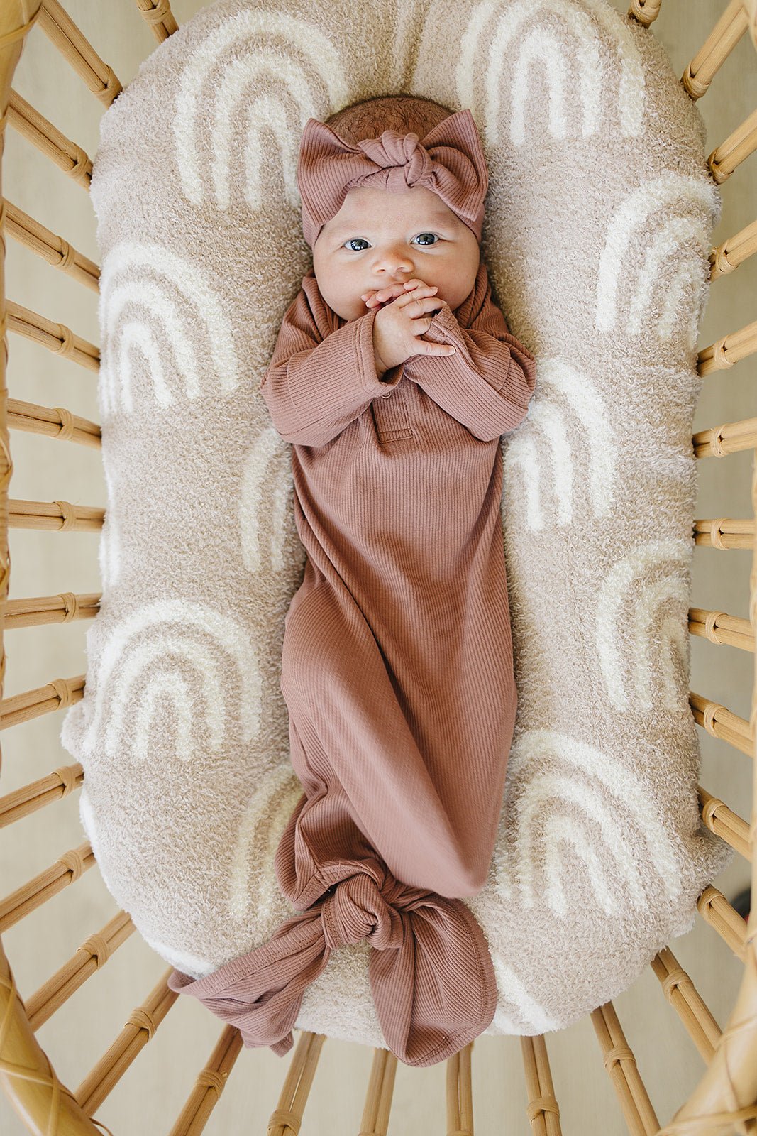 Mebie Baby Dusty Rose Organic Cotton Ribbed Knot Gown - 