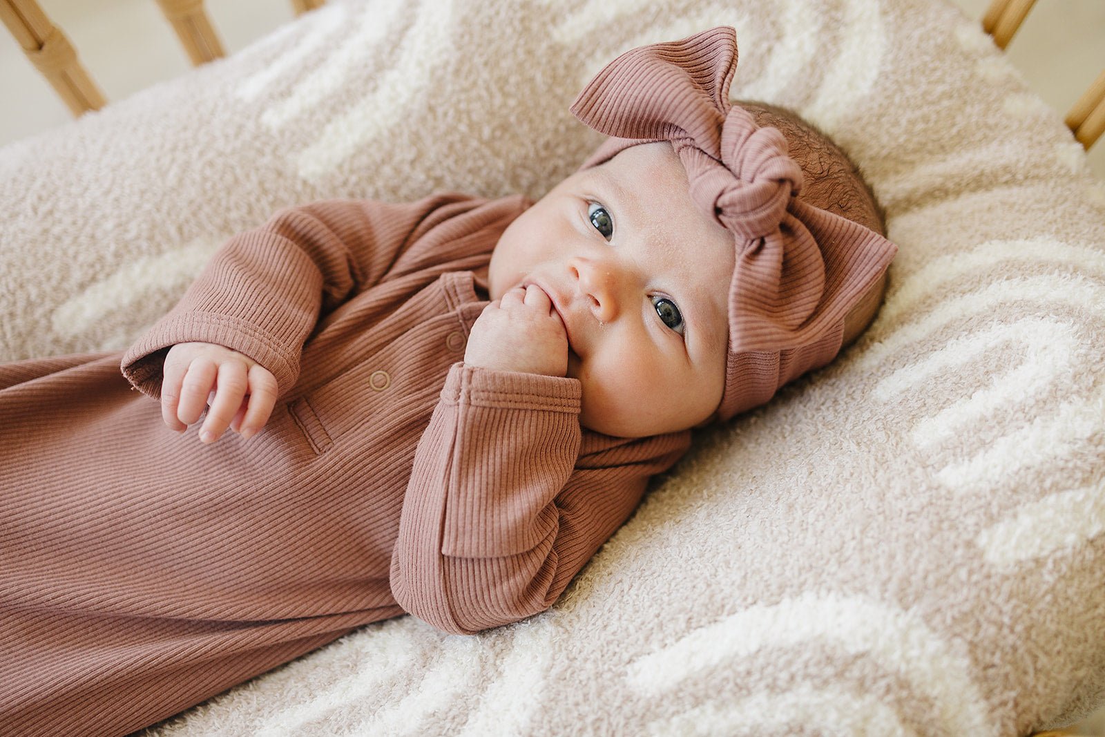 Mebie Baby Dusty Rose Organic Cotton Ribbed Knot Gown - 