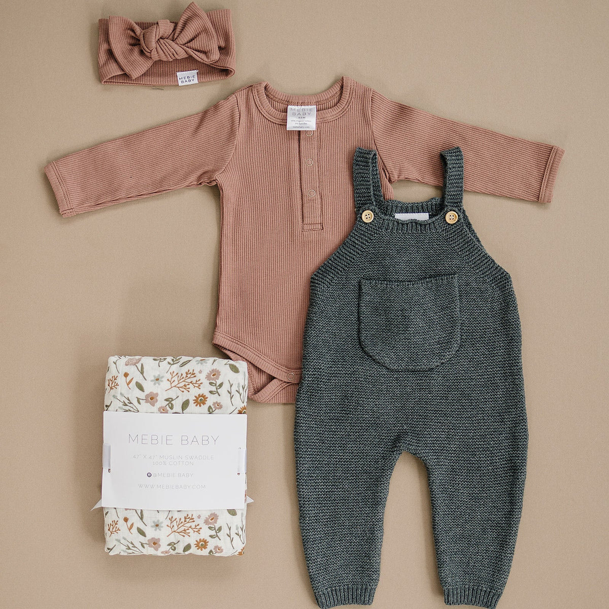 Mebie Baby Dusty Rose Organic Snap Long Sleeve Ribbed Bodysuit - 