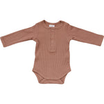 Mebie Baby Dusty Rose Organic Snap Long Sleeve Ribbed Bodysuit - 