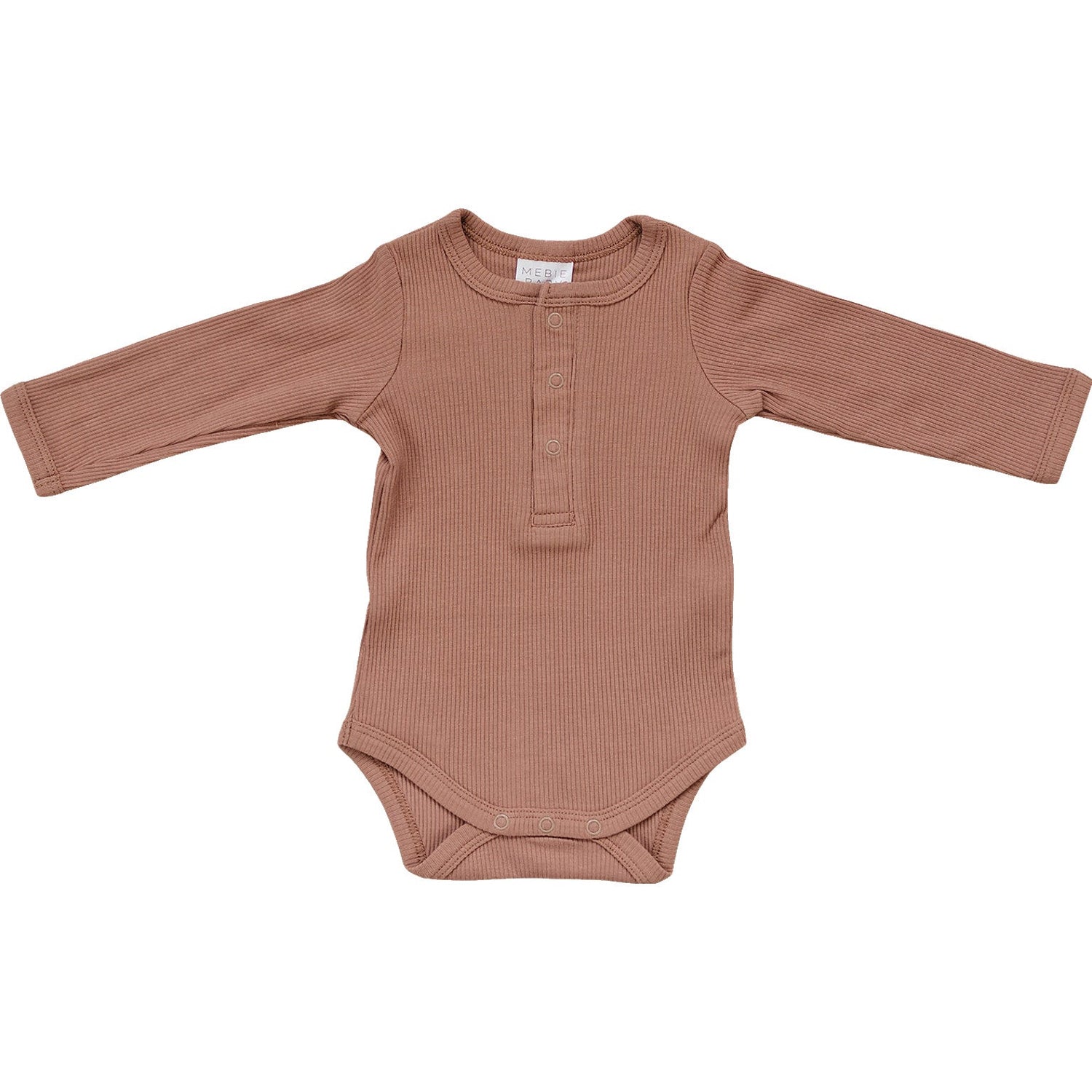 Mebie Baby Dusty Rose Organic Snap Long Sleeve Ribbed Bodysuit - 