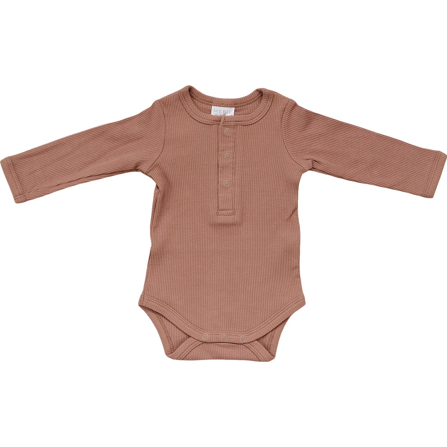 Mebie Baby Dusty Rose Organic Snap Long Sleeve Ribbed Bodysuit - 