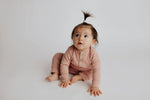 Three Little Tots Dusty Rose Pink Baby Ribbed Playsuit with pockets - 