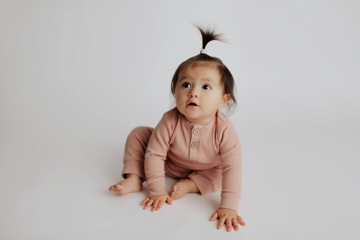 Three Little Tots Dusty Rose Pink Baby Ribbed Playsuit with pockets - 