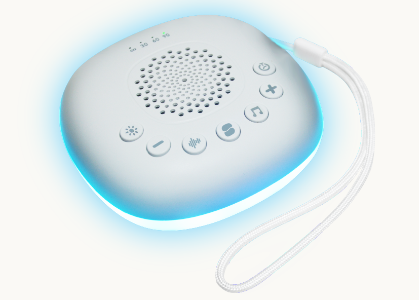 Sleeping Pal portable sound machine with night light and timer for babies.