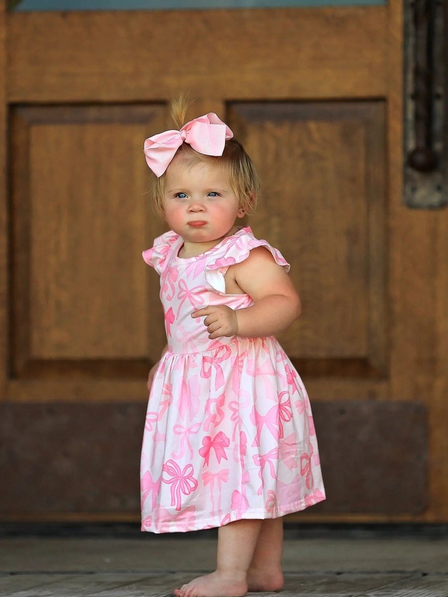 Rylee Faith Designs Easter Bow Print Flying Sleeve Girls Dress - 