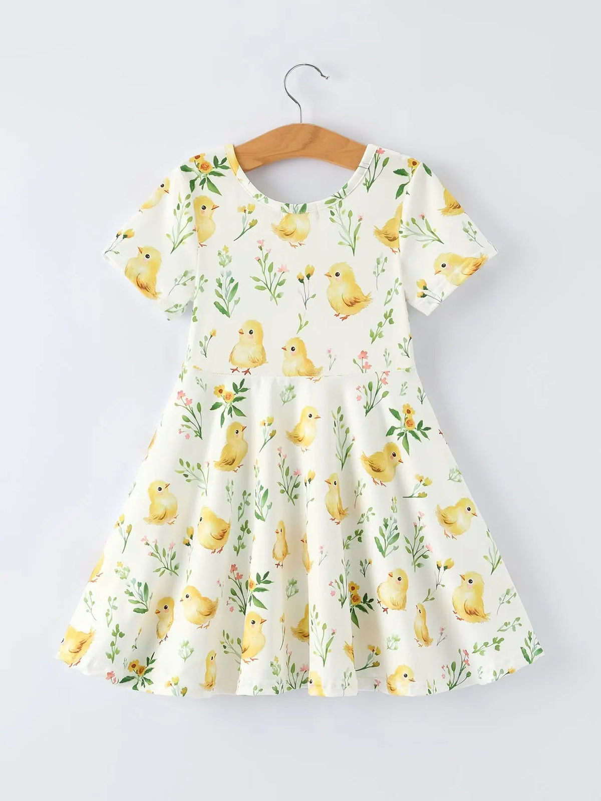 Rylee Faith Designs Easter Chick Floral Girls Twirl Short Sleeve Dress - 