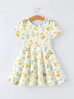 Rylee Faith Designs Easter Chick Floral Girls Twirl Short Sleeve Dress - 