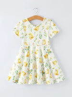 Rylee Faith Designs Easter Chick Floral Girls Twirl Short Sleeve Dress - 