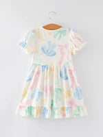 Rylee Faith Designs Easter Colorful Bow Print Puff Sleeve Girls Dress - 