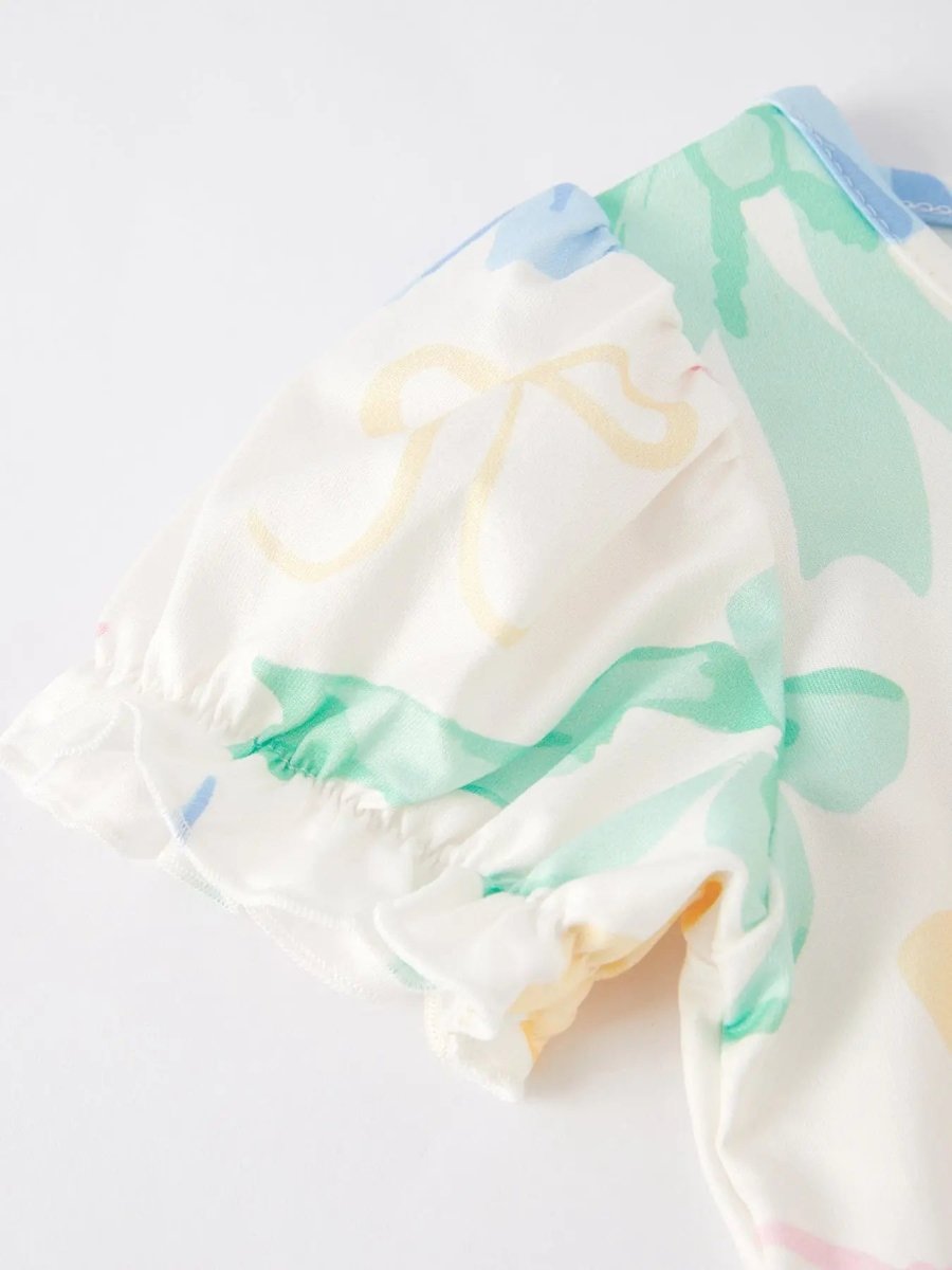 Rylee Faith Designs Easter Colorful Bow Print Puff Sleeve Girls Dress - 