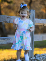 Rylee Faith Designs Easter Colorful Bow Print Puff Sleeve Girls Dress - 