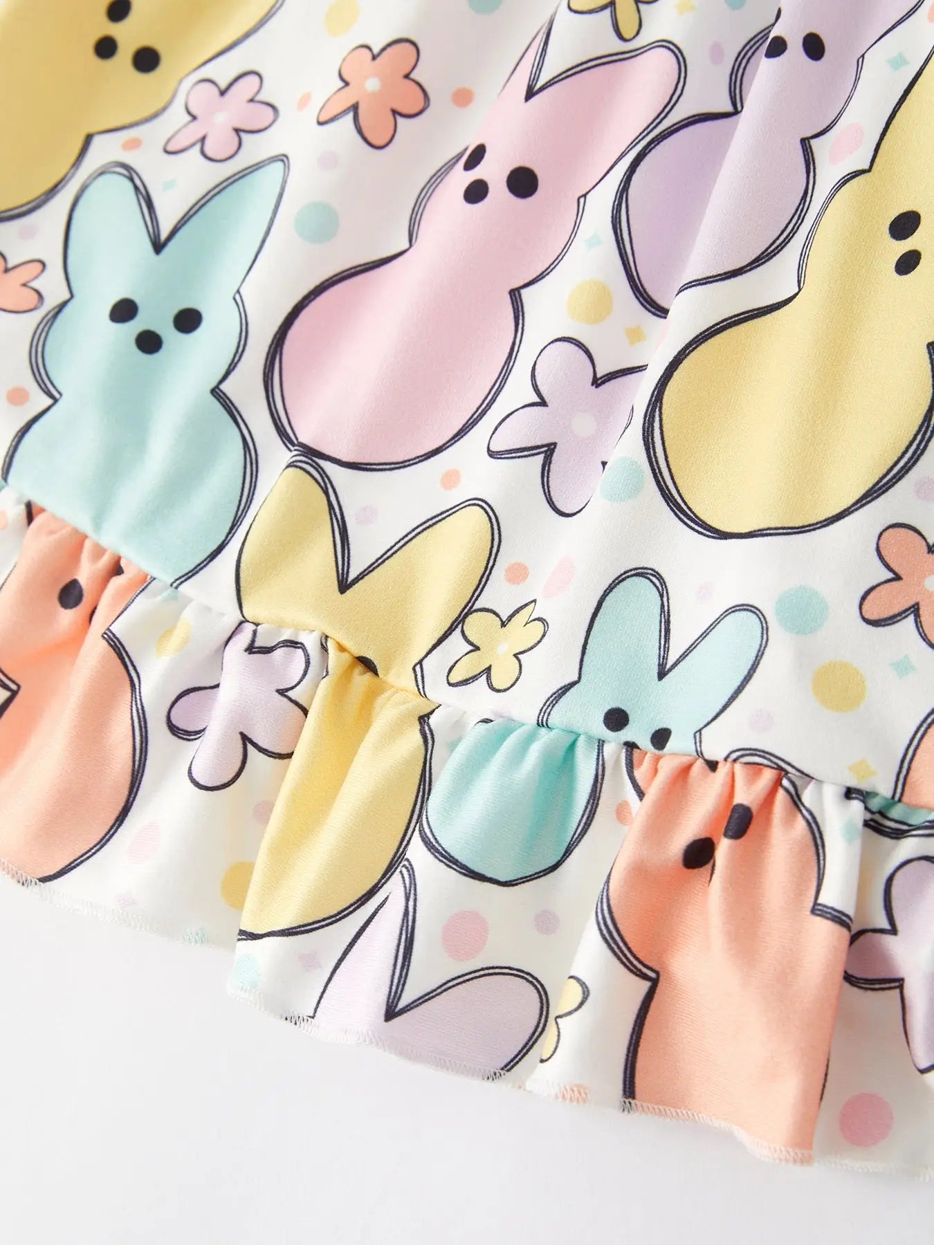 Rylee Faith Designs Easter Colorful Bunny Print Puff Sleeves Girls Dress - 