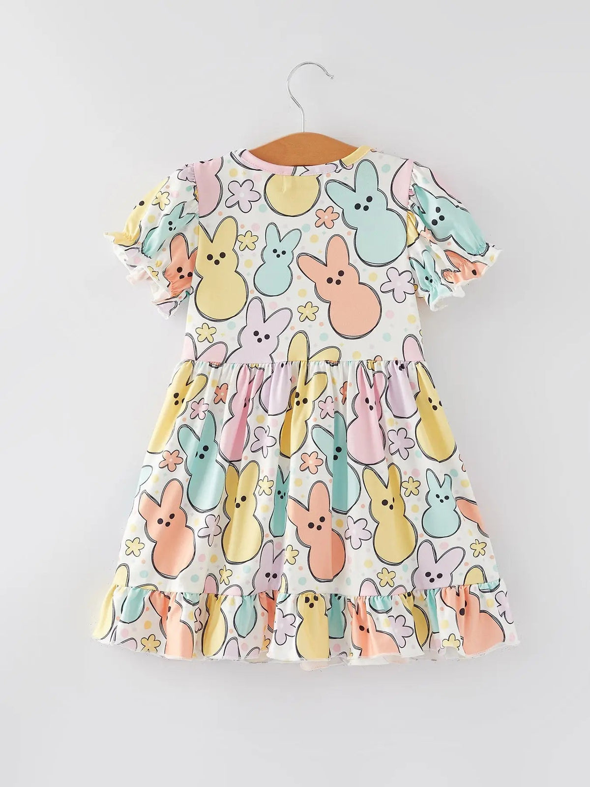 Rylee Faith Designs Easter Colorful Bunny Print Puff Sleeves Girls Dress - 