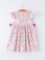 Rylee Faith Designs Easter Colorful Floral Bunny Bow Smocking Embroidery Girl Dress - 