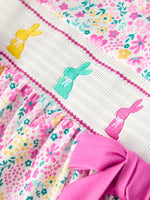 Rylee Faith Designs Easter Colorful Floral Bunny Bow Smocking Embroidery Girl Dress - 