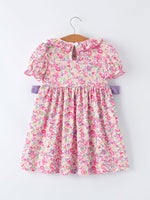 Rylee Faith Designs Easter Colorful Floral Bunny Embroidery Bow Ruffle Girl Dress - 