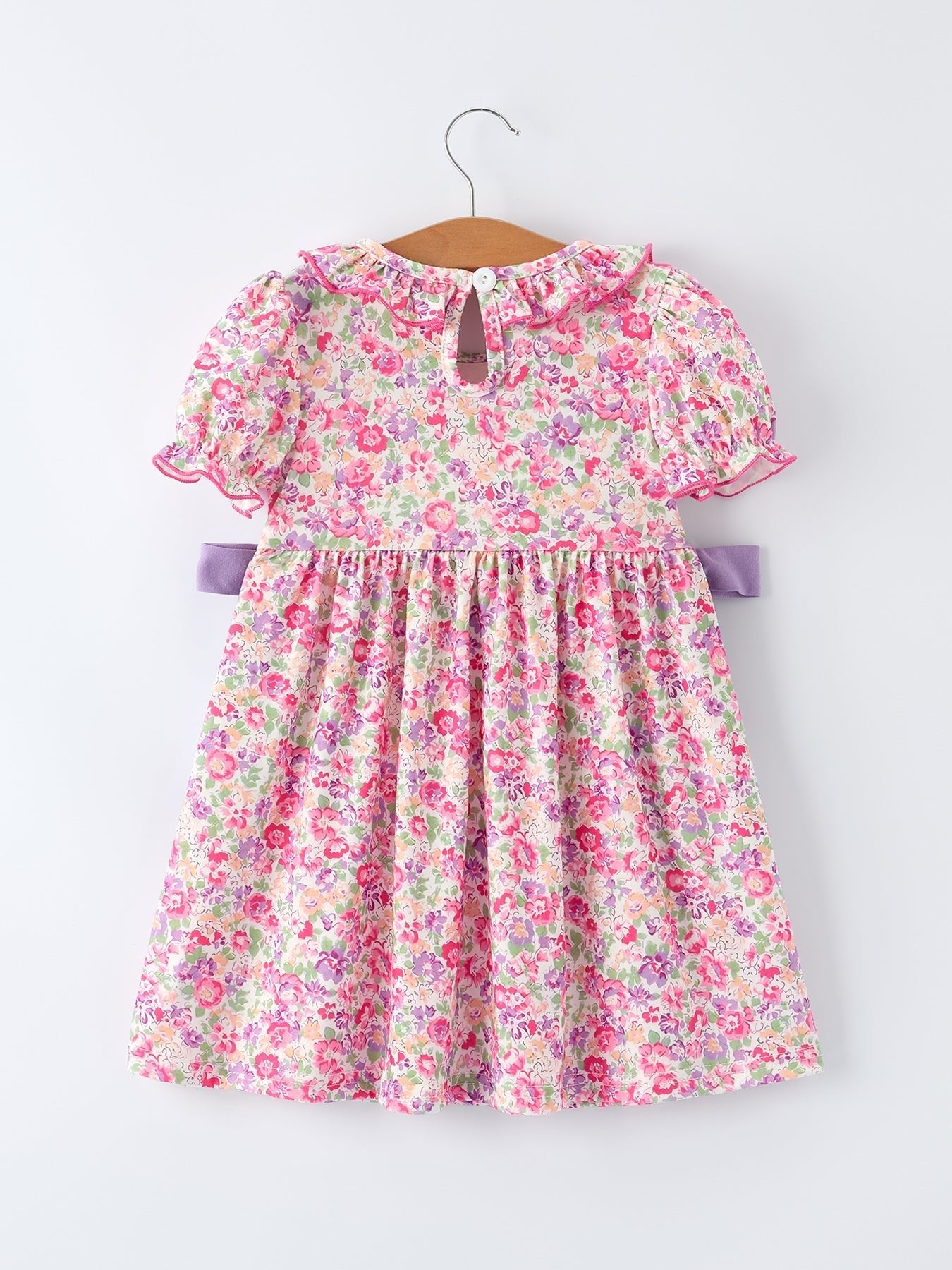 Rylee Faith Designs Easter Colorful Floral Bunny Embroidery Bow Ruffle Girl Dress - 