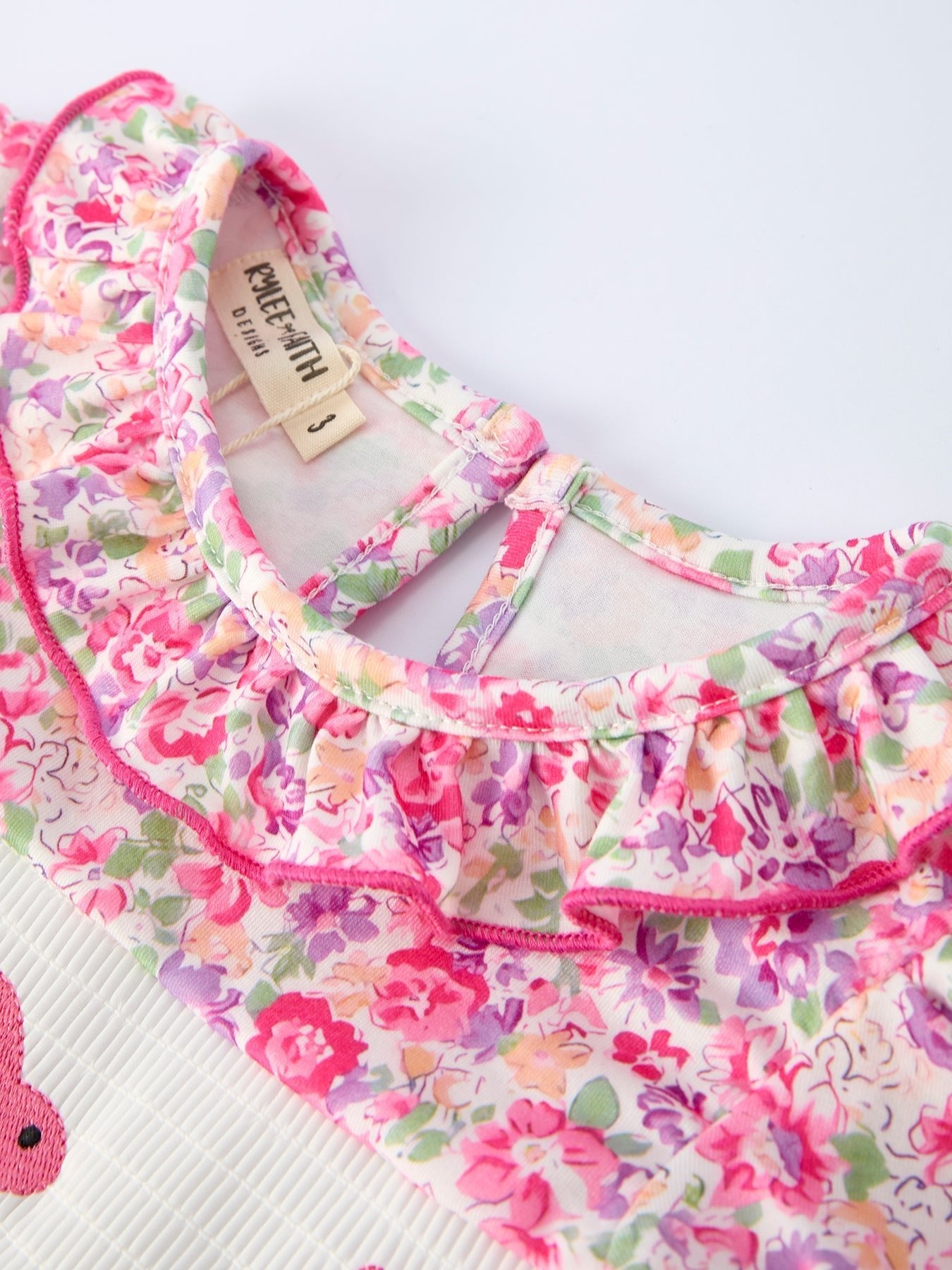 Rylee Faith Designs Easter Colorful Floral Bunny Embroidery Bow Ruffle Girl Dress - 