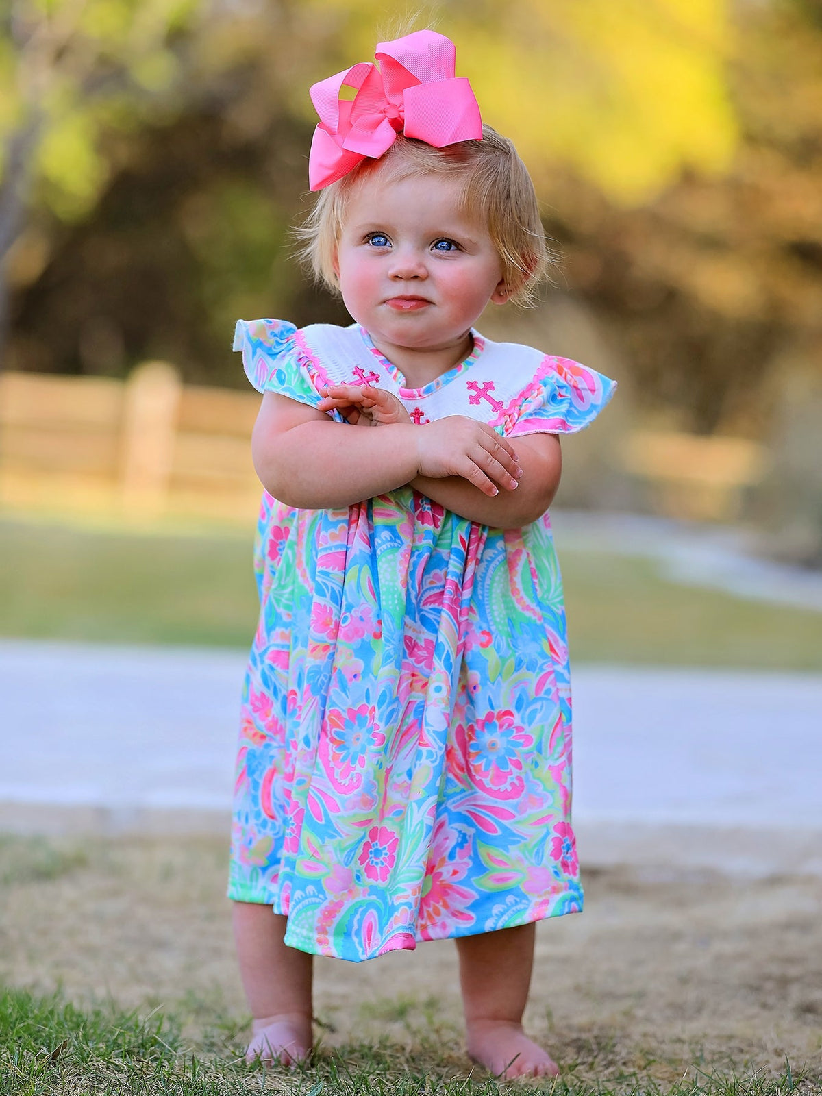 Rylee Faith Designs Easter Cross Smocking Embroidery Baby Girl Dress - 