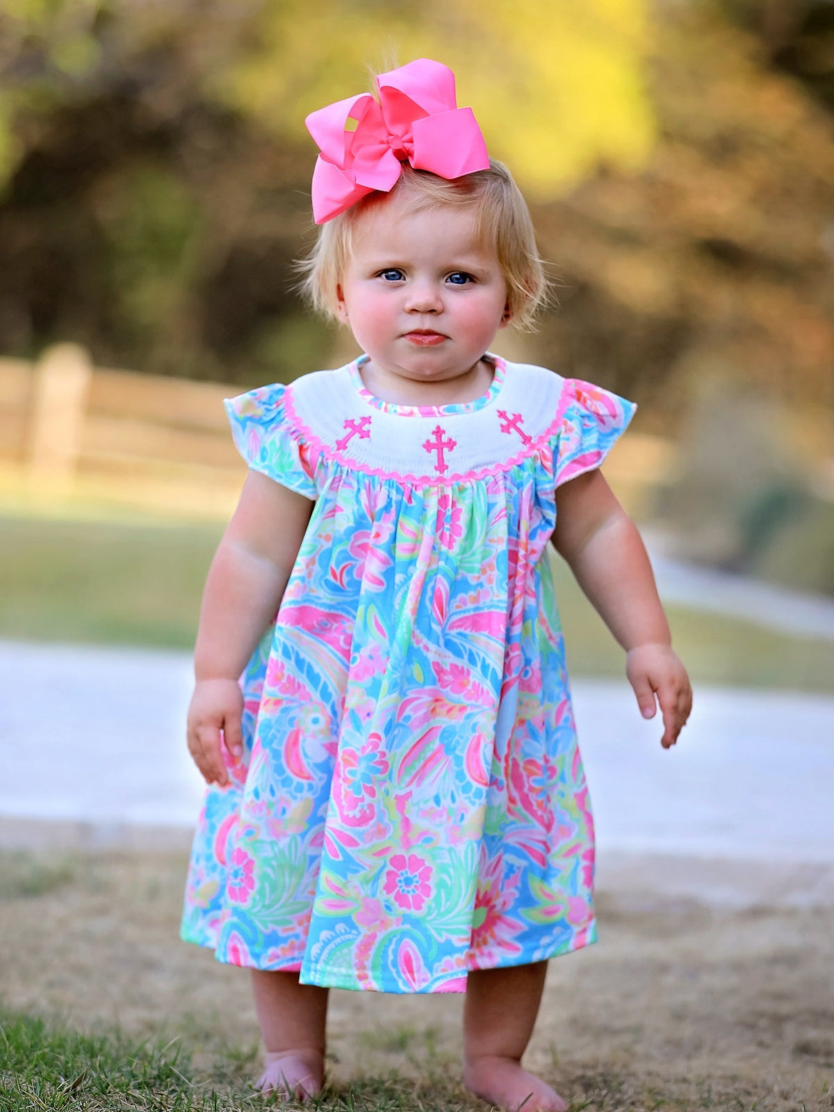 Easter Cross Smocking Embroidery Baby Girl Dress - Pink, Dress, Baby & Toddler Clothing, Smile, Child | Everetts Place