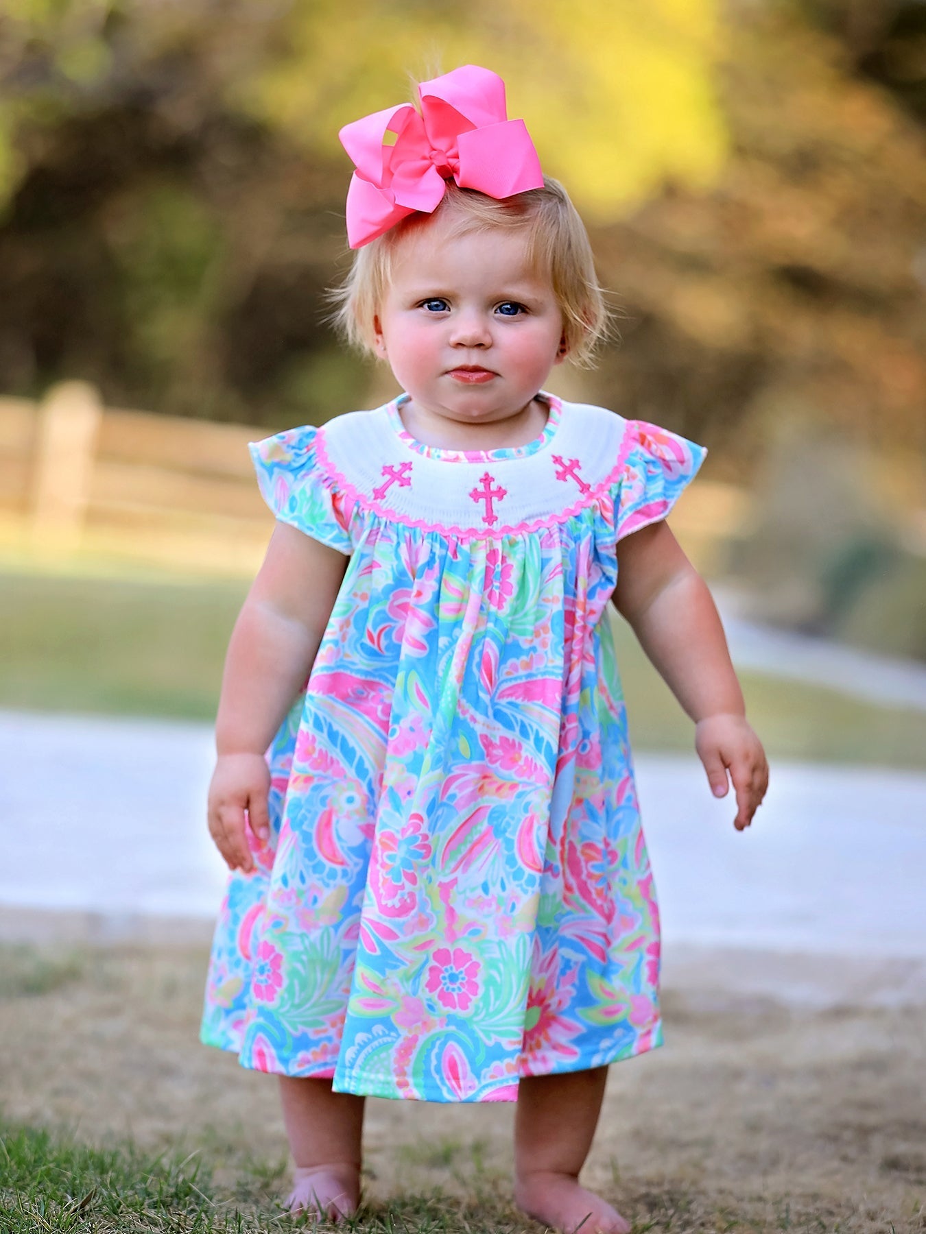 Rylee Faith Designs Easter Cross Smocking Embroidery Baby Girl Dress - 