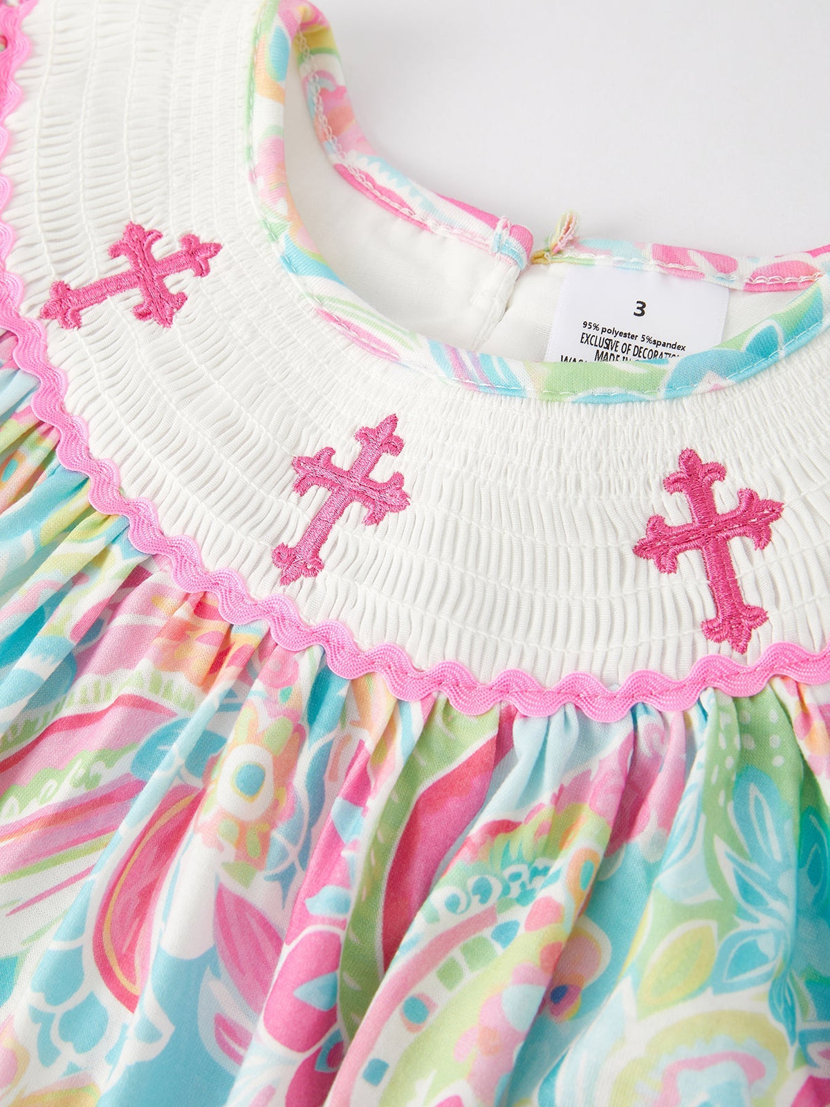 Rylee Faith Designs Easter Cross Smocking Embroidery Baby Girl Dress - 