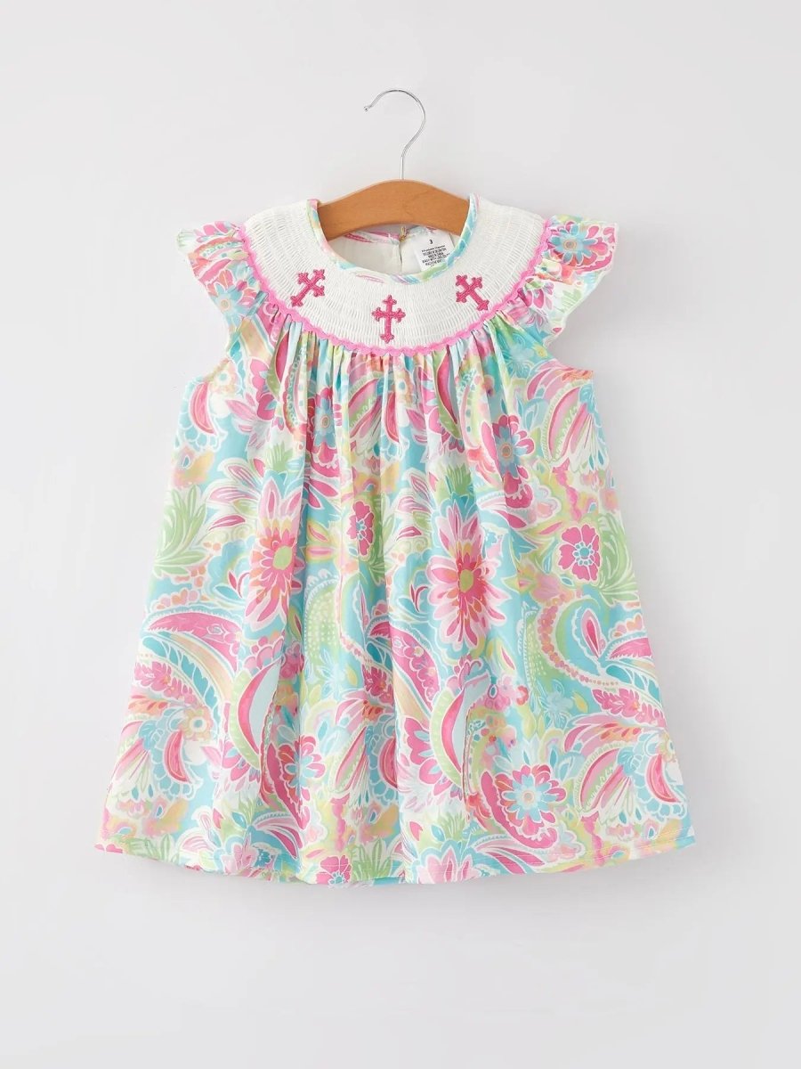 Rylee Faith Designs Easter Cross Smocking Embroidery Baby Girl Dress - Everetts Place Boutique - 