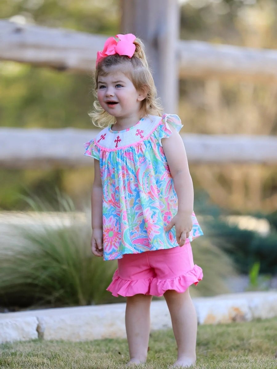 Rylee Faith Designs Easter Cross Smocking Embroidery Baby Girl Set - Everetts Place Boutique - 