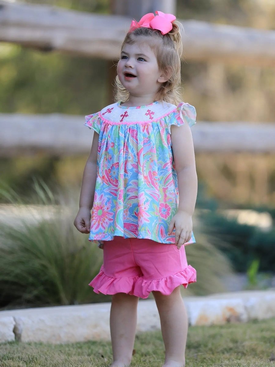 Rylee Faith Designs Easter Cross Smocking Embroidery Baby Girl Set - Everetts Place Boutique - 