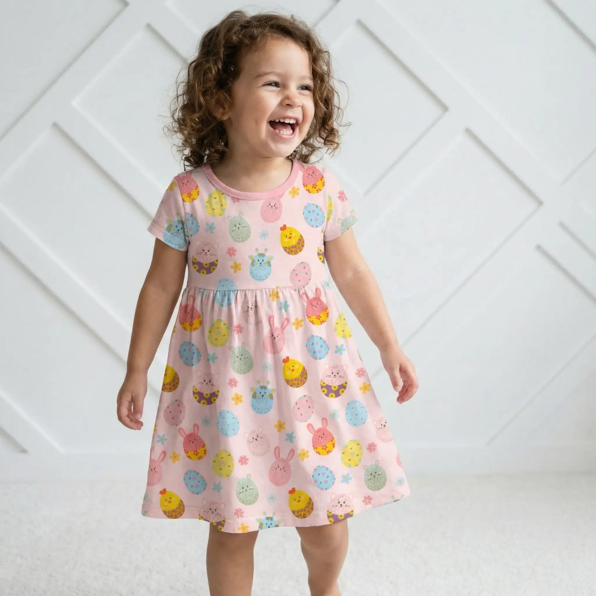 Bestaroo Easter Parade Short Sleeve Bamboo Dress With Heart Pattern for Baby and Toddler - 