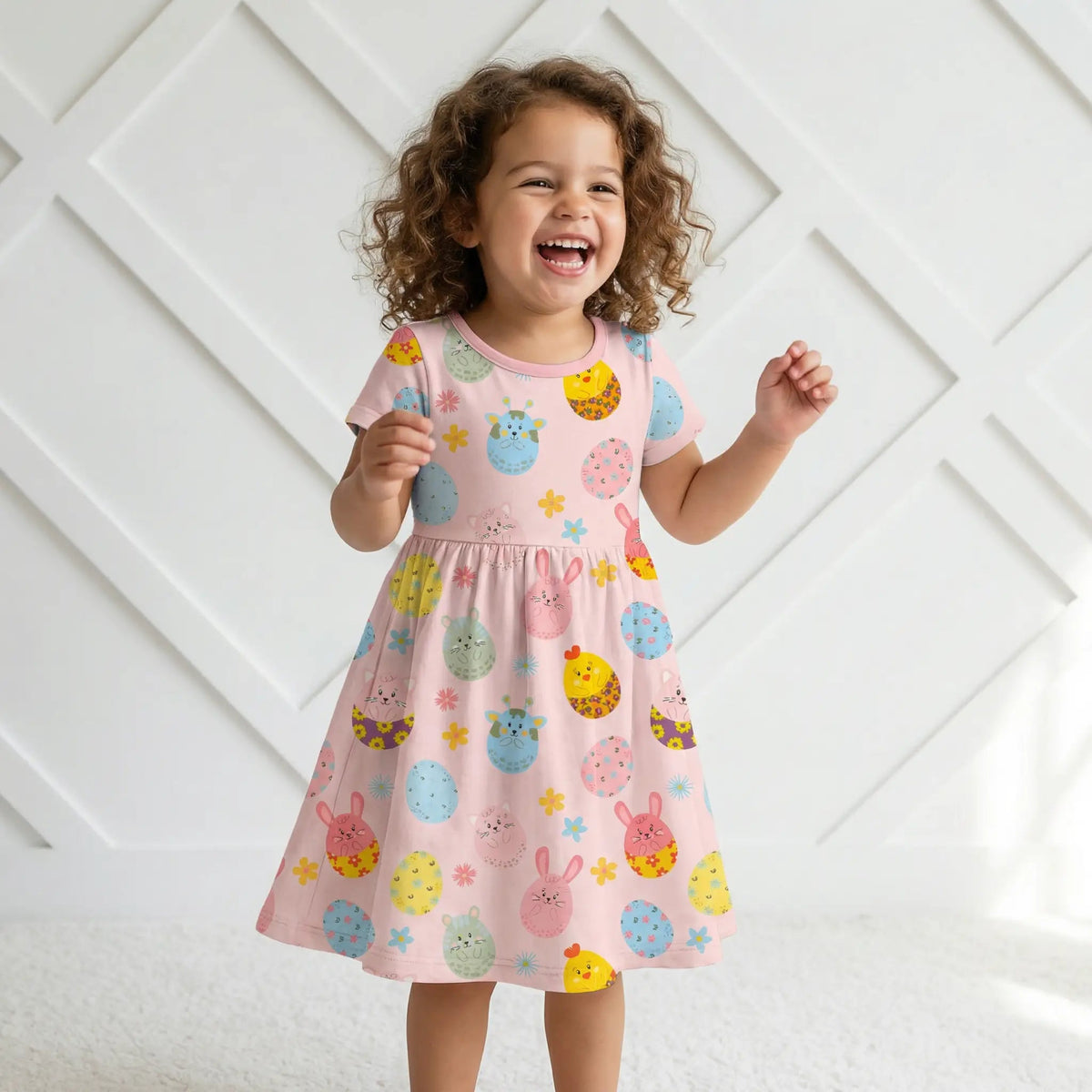 Bestaroo Easter Parade Short Sleeve Bamboo Dress With Heart Pattern for Baby and Toddler - 