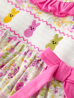 Rylee Faith Designs Easter Pink Bunny Embroidered Floral Long - Sleeved Girl Bloomer Set - 