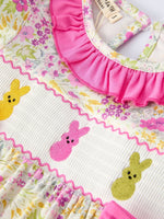 Rylee Faith Designs Easter Pink Bunny Embroidered Floral Long - Sleeved Girls' Dress - 