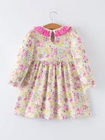 Rylee Faith Designs Easter Pink Bunny Embroidered Floral Long - Sleeved Girls' Dress - 