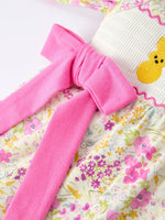 Rylee Faith Designs Easter Pink Bunny Embroidered Floral Long - Sleeved Girls' Dress - 