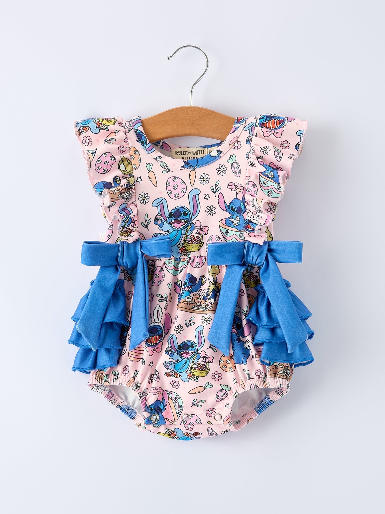 Rylee Faith Designs Easter Print Ruffle Bows Girl Romper - 