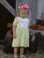 Rylee Faith Designs Easter Yellow Chick Embroidery Floral Girl Dress Petal Collar - 