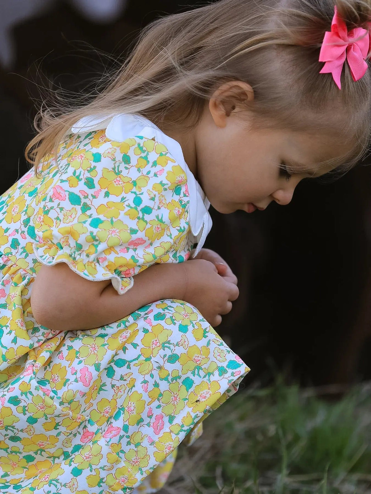 Rylee Faith Designs Easter Yellow Chick Embroidery Floral Girl Dress Petal Collar - 