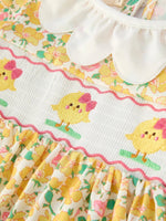 Rylee Faith Designs Easter Yellow Chick Embroidery Floral Girl Dress Petal Collar - 