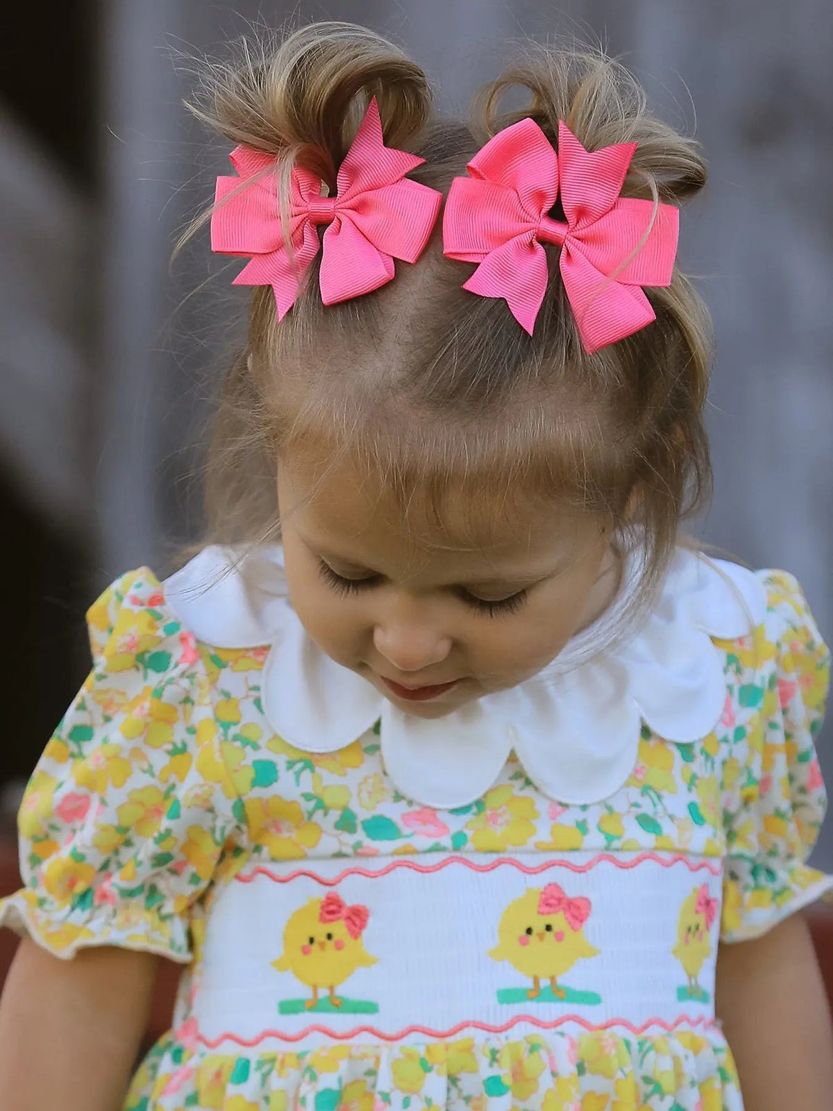 Rylee Faith Designs Easter Yellow Chick Embroidery Floral Girl Dress Petal Collar - 