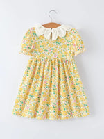 Rylee Faith Designs Easter Yellow Chick Embroidery Floral Girl Dress Petal Collar - 