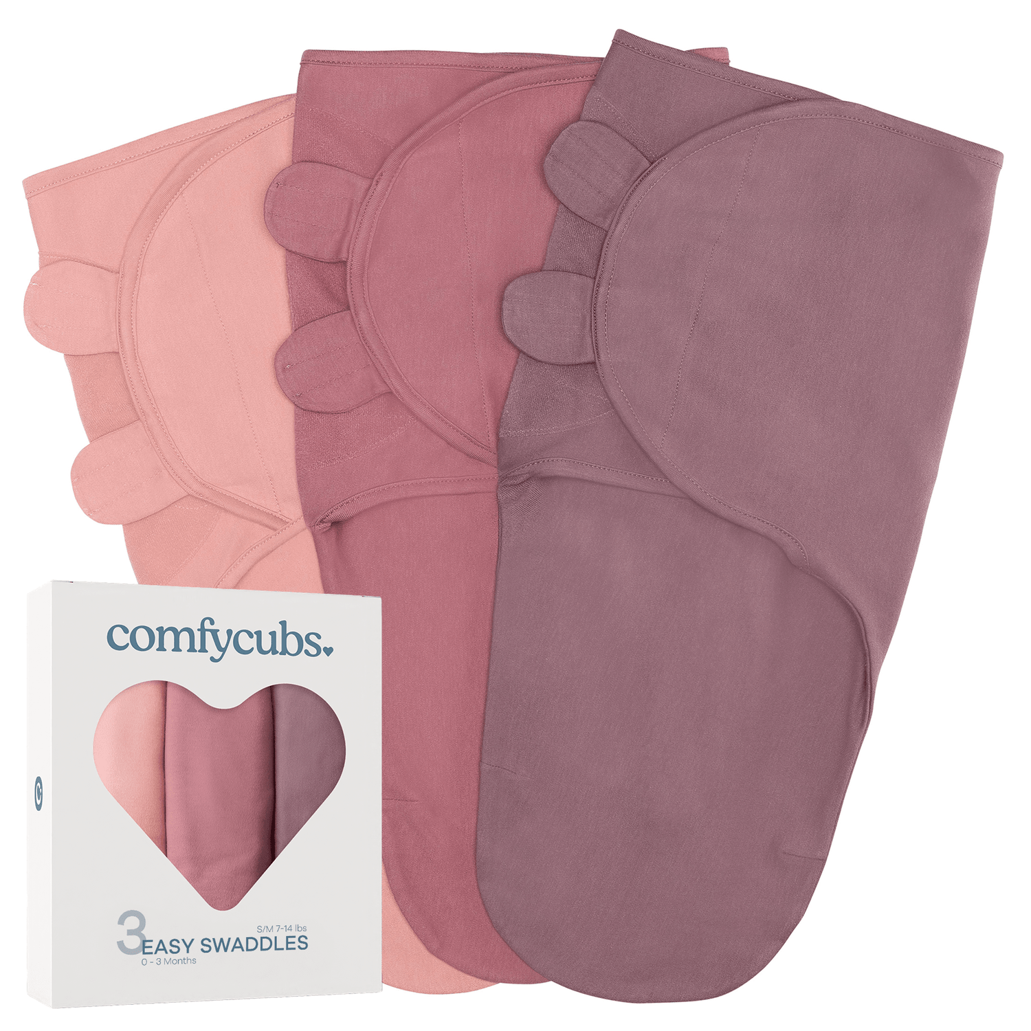 Comfy Cubs Easy Swaddle Blankets in Blush, Mauve, Mulberry, Pack of 3 Everetts Place