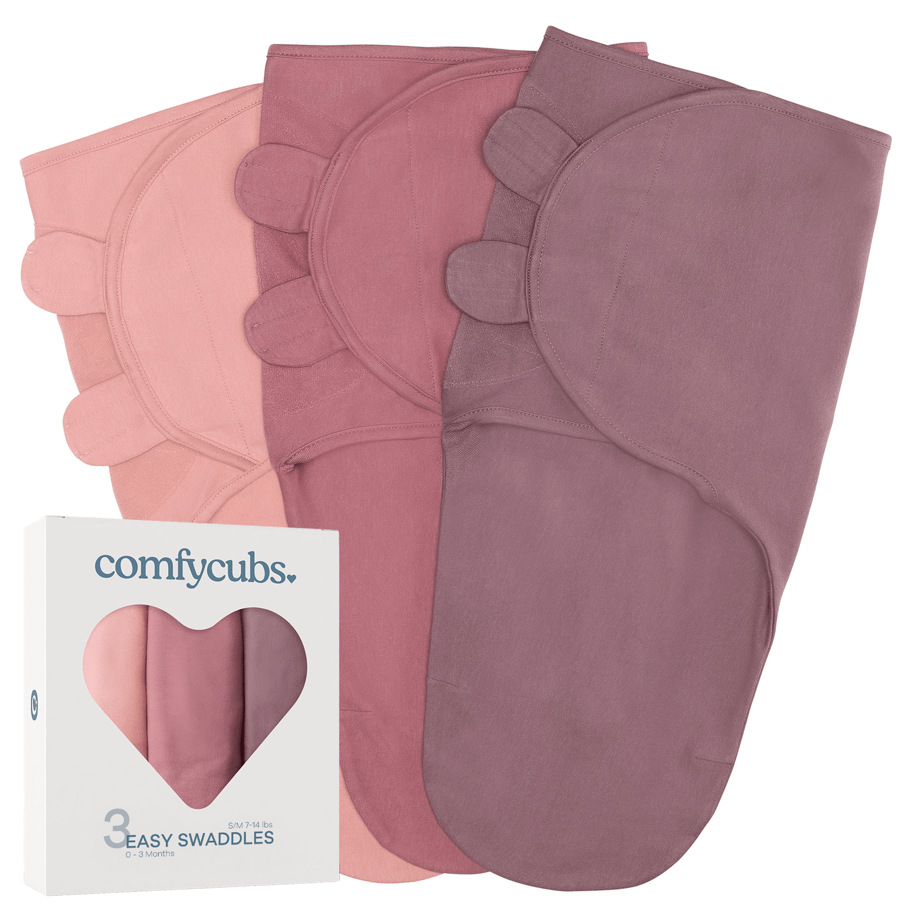 Comfy Cubs Easy Swaddle Blankets in Blush, Mauve, Mulberry, Pack of 3 Everetts Place