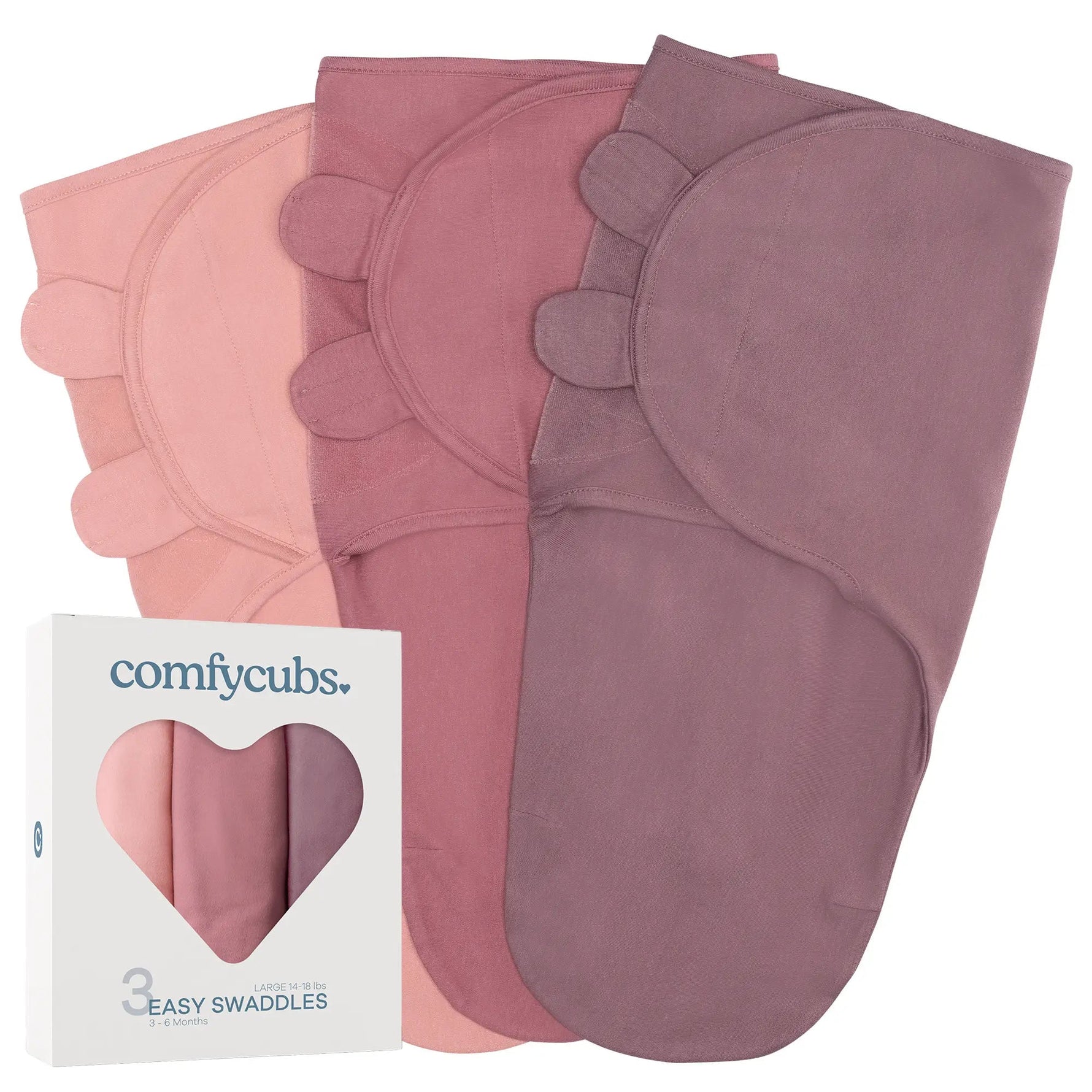 Comfy Cubs Easy Swaddle Blankets in Blush, Mauve, Mulberry, Pack of 3 - 
